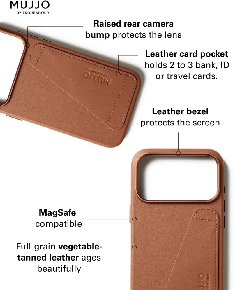 Mujjo Iphone 17 Pro Max Wallet Case - Tan With Magnetic Wireless Charging Crafted From Premium Leather, This Luxurious Case Combines Elegance And Durability, Providing A Sleek, Sophisticated Look While Offering Superior Protection.