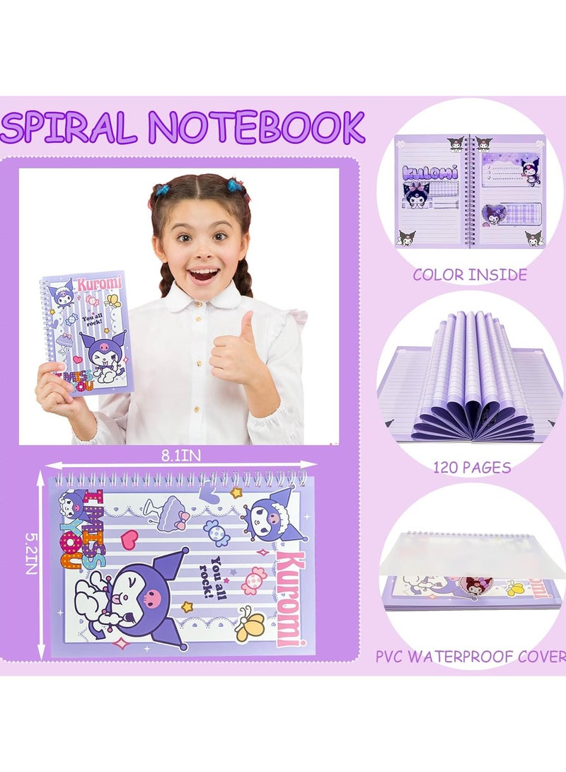 Kuromi School Supplies Set Cute Stationery Gift Set kawaii Back to School Includes A5 Notebook Pencil Case Pen, Stickers, ID Badge Holders, Ruler Eraser, Perfect Birthday Gift for Kids - Image 3