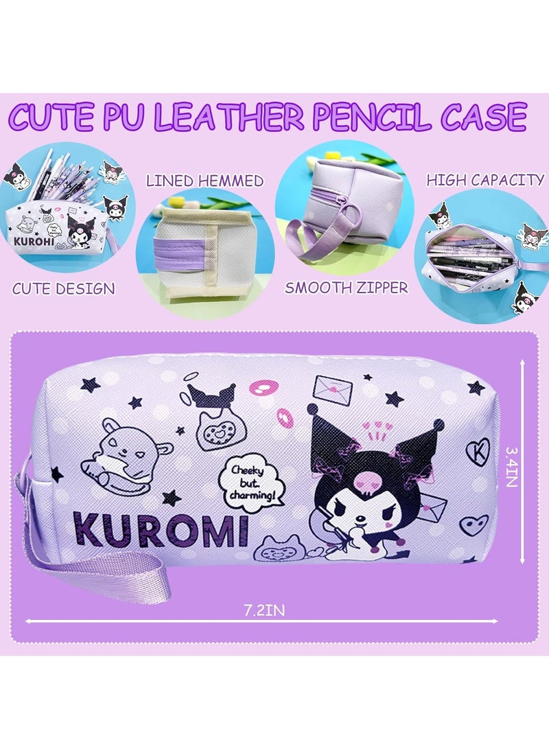 Kuromi School Supplies Set Cute Stationery Gift Set kawaii Back to School Includes A5 Notebook Pencil Case Pen, Stickers, ID Badge Holders, Ruler Eraser, Perfect Birthday Gift for Kids - Image 4