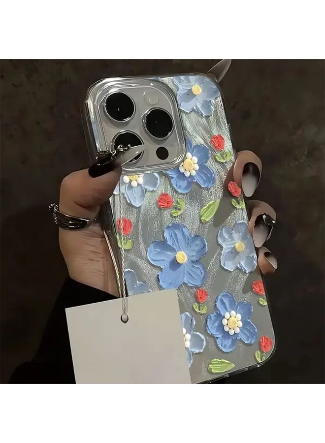 غطاء هاتف مقاوم للصدمات من لوحة زيتية لزهرة زرقاء شفافة لهاتف iPhone 12 Pro Max - Image 4