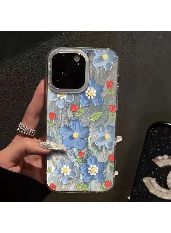 غطاء هاتف مقاوم للصدمات من لوحة زيتية لزهرة زرقاء شفافة لهاتف iPhone 12 Pro Max - Image 3