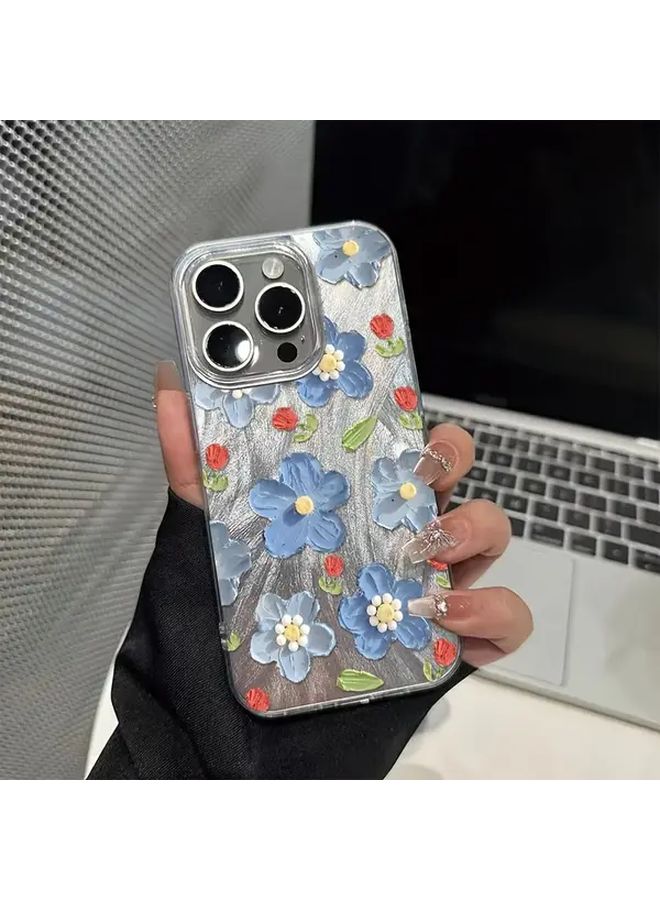 غطاء هاتف مقاوم للصدمات من لوحة زيتية لزهرة زرقاء شفافة لهاتف iPhone 12 Pro Max - Image 2