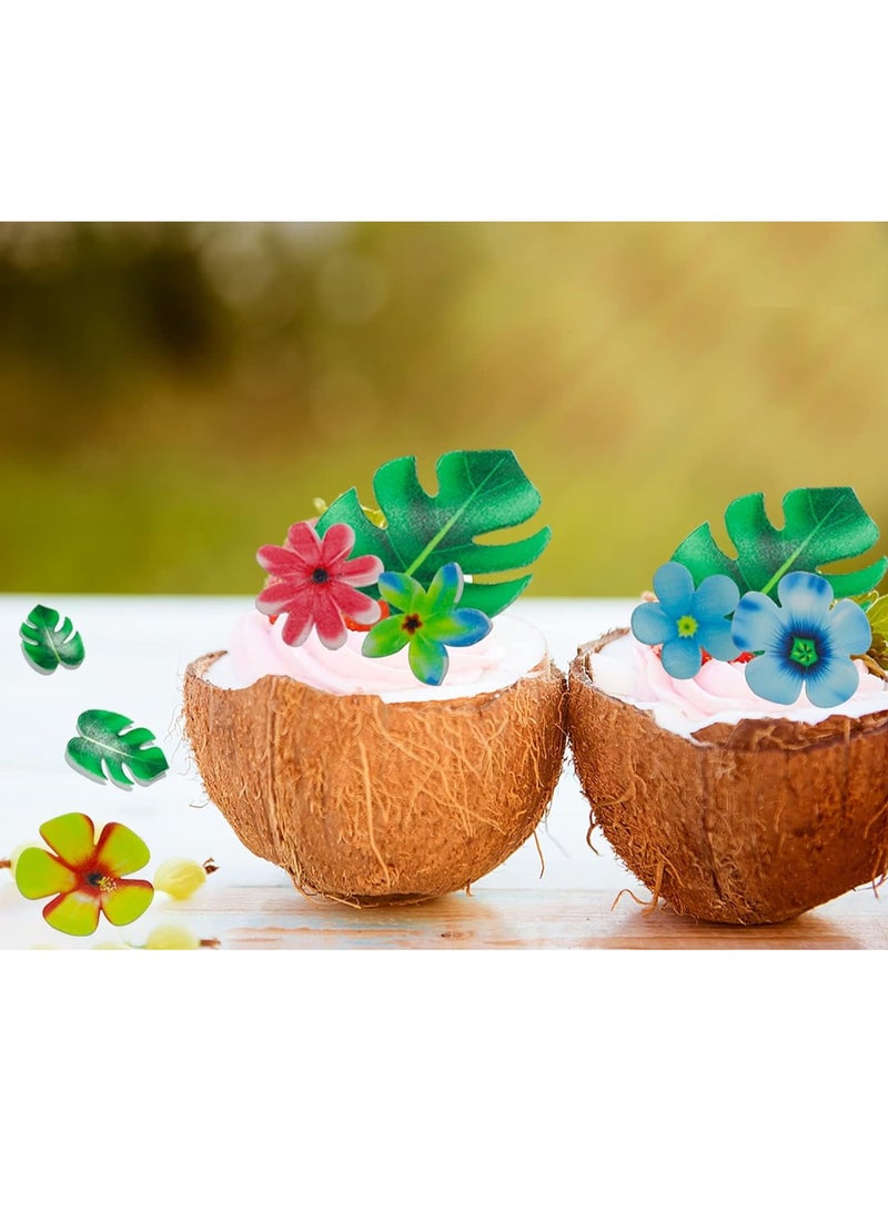 Excefore 83pcs Edible Tropical Turtle Leaves Flower Cupcake Toppers Wafer Paper Palm Leaf Flower Cake Topper Edible Cake Decoration for Hawaii Aloha Jungle Summer Theme Wedding Birthday Baby Shower - Image 5