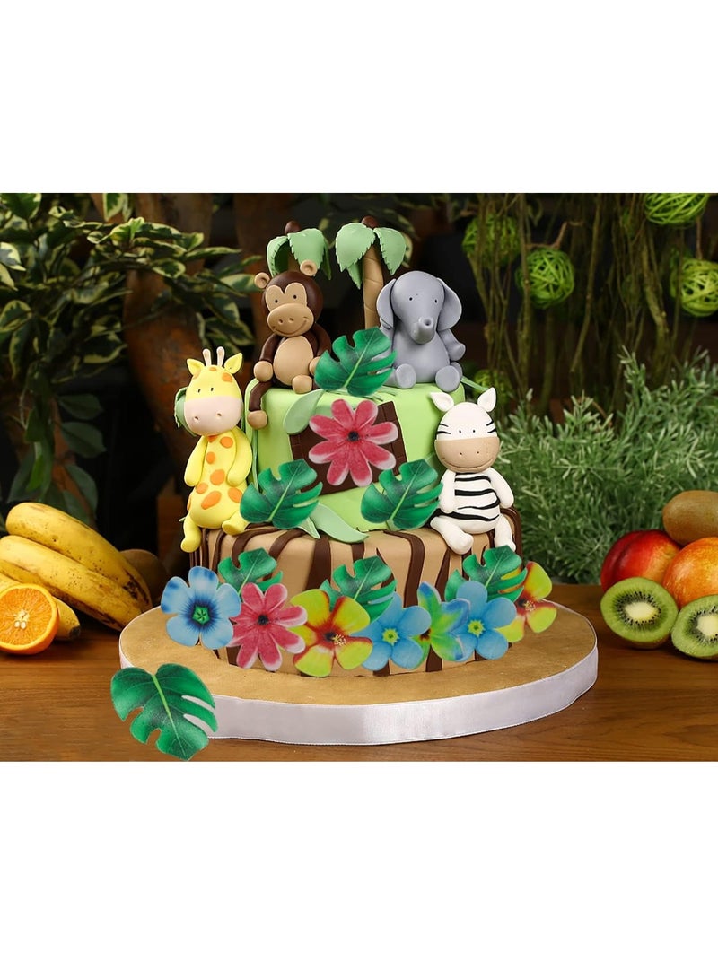 Excefore 83pcs Edible Tropical Turtle Leaves Flower Cupcake Toppers Wafer Paper Palm Leaf Flower Cake Topper Edible Cake Decoration for Hawaii Aloha Jungle Summer Theme Wedding Birthday Baby Shower - Image 4