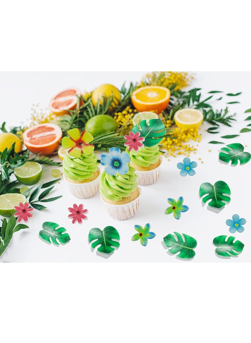 Excefore 83pcs Edible Tropical Turtle Leaves Flower Cupcake Toppers Wafer Paper Palm Leaf Flower Cake Topper Edible Cake Decoration for Hawaii Aloha Jungle Summer Theme Wedding Birthday Baby Shower - Image 3