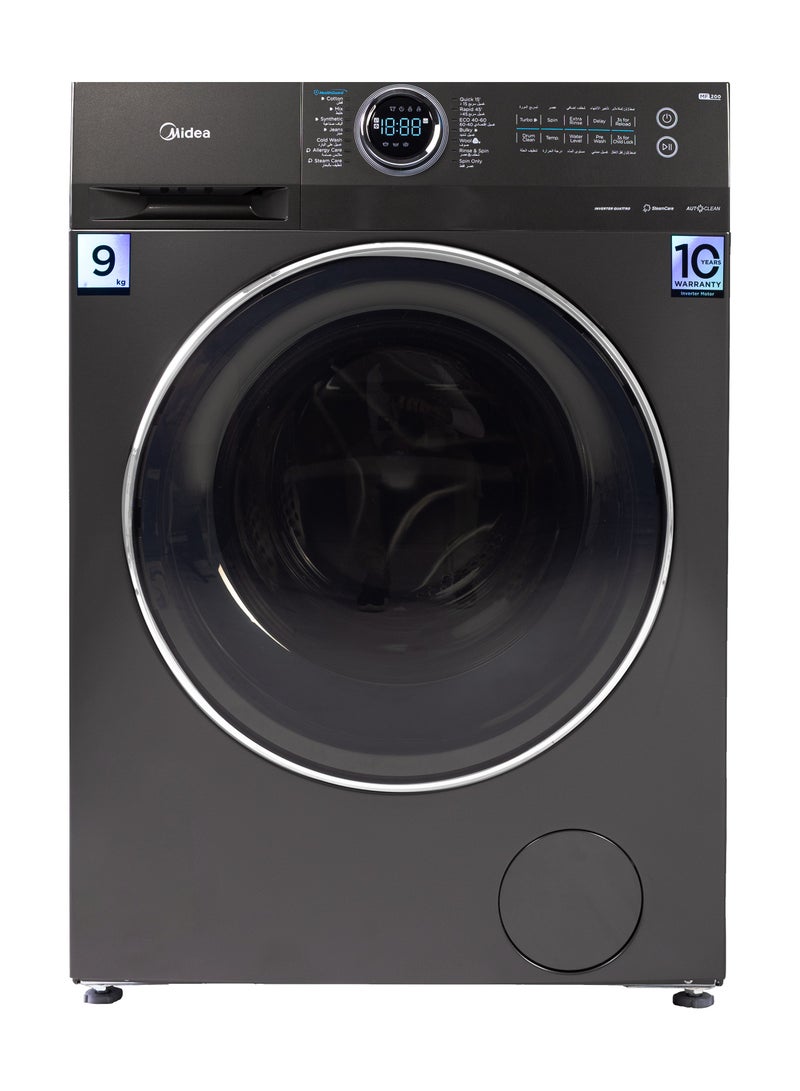 Midea Washing Machine Front Load, 1400 Rpm, Turbo Wash, Steam, Inverter, Add Garment, Lunar Dial - 9 kg MF200W90B/TTC Titanium Grey - Image 1