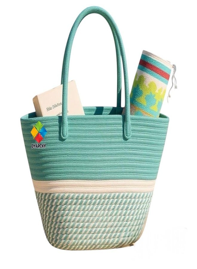 DYARCHY Cute Design Cotton Rope Storage Basket with Handles,(BLUEWHITE) - Image 1