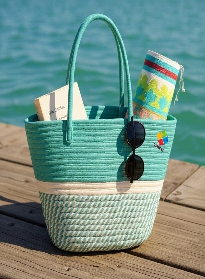 DYARCHY Cute Design Cotton Rope Storage Basket with Handles,(BLUEWHITE) - Image 5