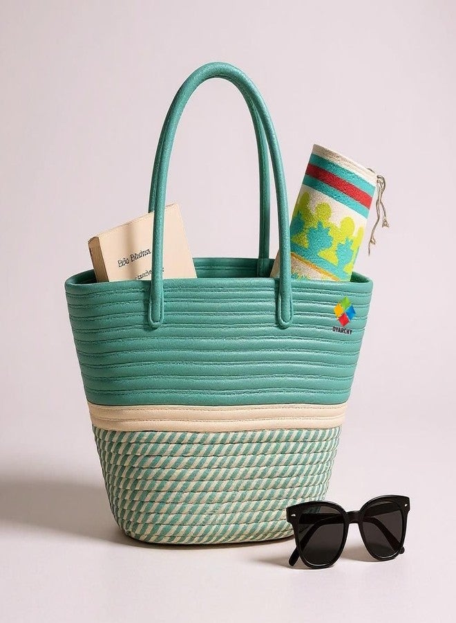 DYARCHY Cute Design Cotton Rope Storage Basket with Handles,(BLUEWHITE) - Image 2