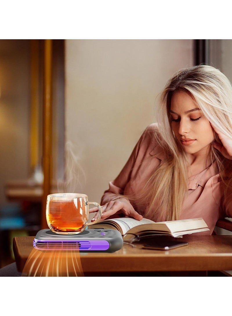 سناجل سخان أكواب القهوة، سخان أكواب كهربائي للمكتب، سخان أكواب حراري 2 في 1 وسخان مروحة صغير للمكتب مع 3 إعدادات للحرارة، سخان أكواب قهوة سريع التسخين للمنزل والمكتب - Image 5