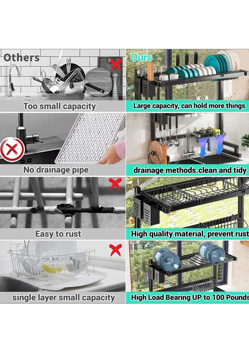 Dish Drying Rack, for Saving Space, Dish Drainers with Utensil Holder, 4 Baskets, Cups Holder