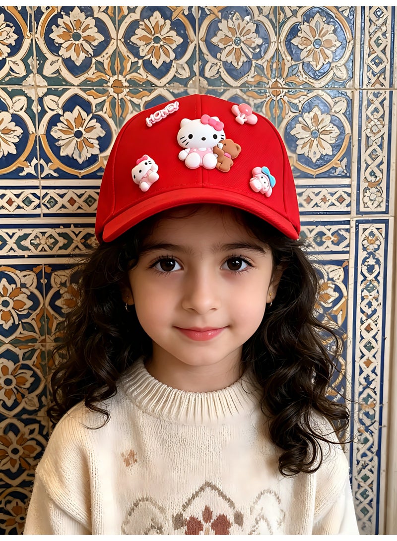 Hello Kitty Hats For Kids Outdoor Cartoon Adjustable Sunnet Hats, Children'S Hat Girls Cartoon Kt Cat All-Match Baseball Cap Little Girl Sunscreen Cap - Image 3