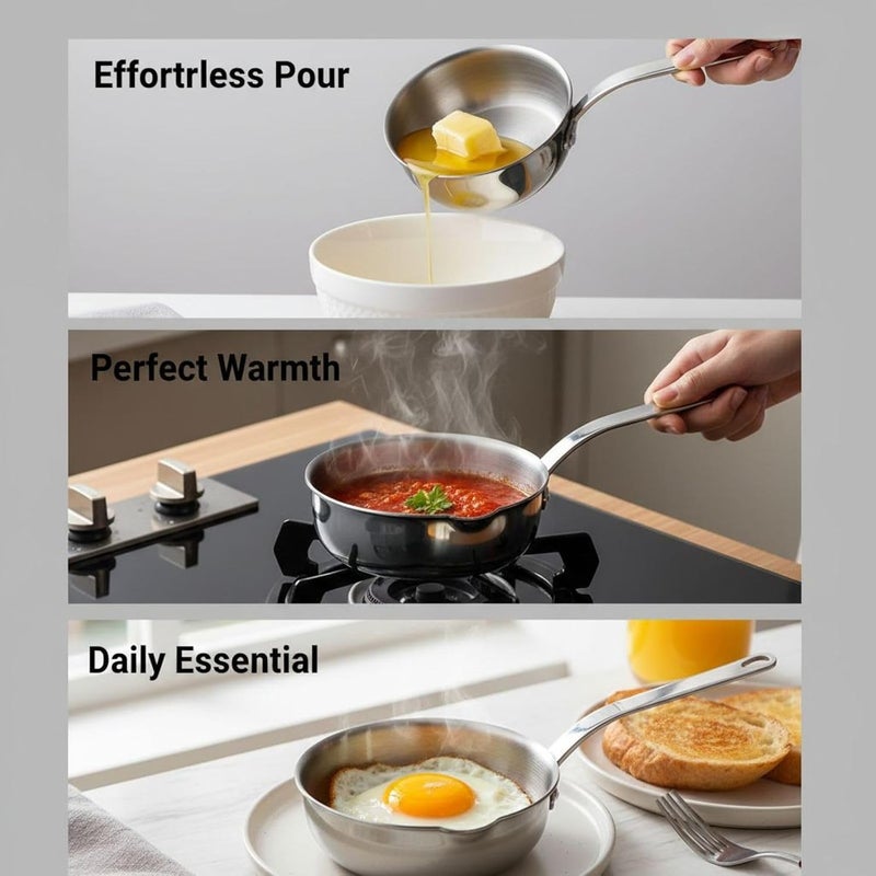 Excellent 304 Stainless Steel Oil Pot, 10.6 x 5.0 x 2.0 in / 27 x 12.8 x 5 cm Long-Lasting Mini Saucepan with Pour Spout, Thickened One-Piece Body, Comfortable Handle for Versatile Kitchen Use - Image 2