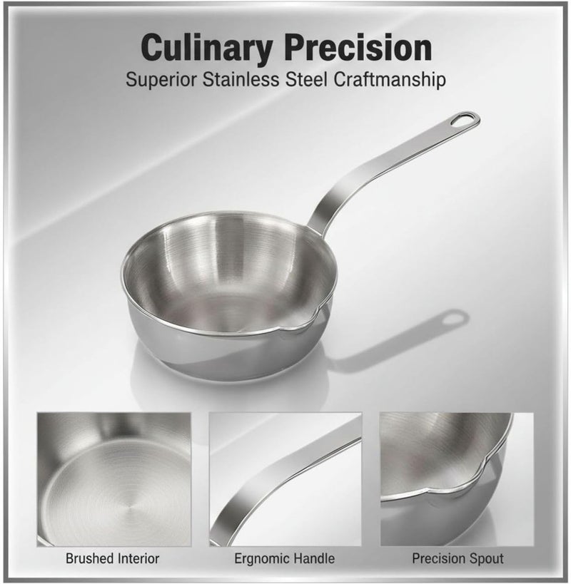 Excellent 304 Stainless Steel Oil Pot, 10.6 x 5.0 x 2.0 in / 27 x 12.8 x 5 cm Long-Lasting Mini Saucepan with Pour Spout, Thickened One-Piece Body, Comfortable Handle for Versatile Kitchen Use - Image 3