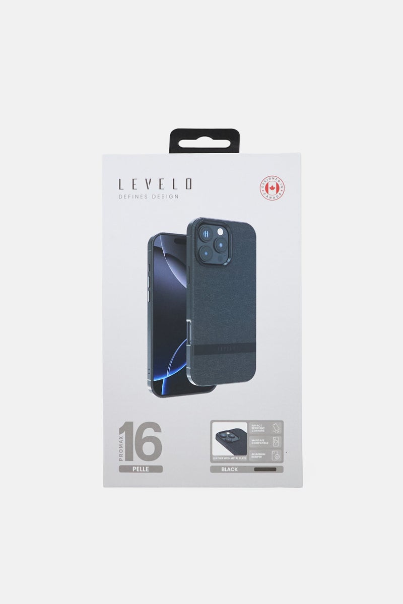 LEVELO iPhone 16 Pro Max Pelle Leather Protective Case, Black - Image 2
