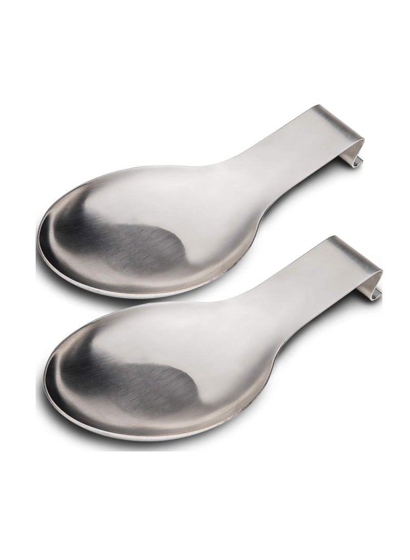 2 Pcs Stainless Steel Spoon Rest, Spatula Ladle Holder, Stainless Steel Utensil Spoon Rest Holder, 9.8 x 3.7 Inch - Image 1