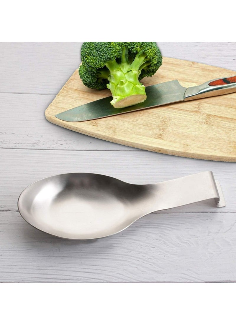 2 Pcs Stainless Steel Spoon Rest, Spatula Ladle Holder, Stainless Steel Utensil Spoon Rest Holder, 9.8 x 3.7 Inch - Image 4
