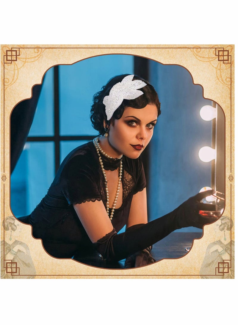 إسكدنيا Headbands, Flapper Headbands, 1920s Vintage Flapper Headpiece 20s Headbands, for Women Rhinestone Beaded Leaf Hairband, 3PCS (Navy Blue, White, Black Gold) - Image 4