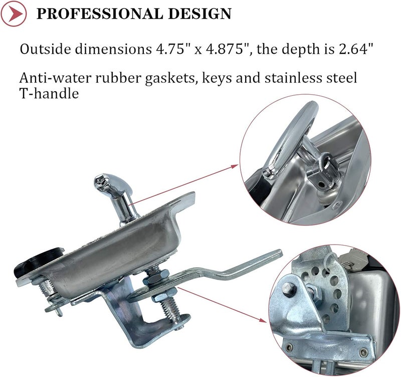 SKARUMMER L8815 Tool Box Latch T Handle Latches with Lock Highly Polished Stainless Steel Tool Box Locks for Trailer Door RV Camper Truck Bed Toolboxes - Folding T-Handle Latch with Gasket - Image 5