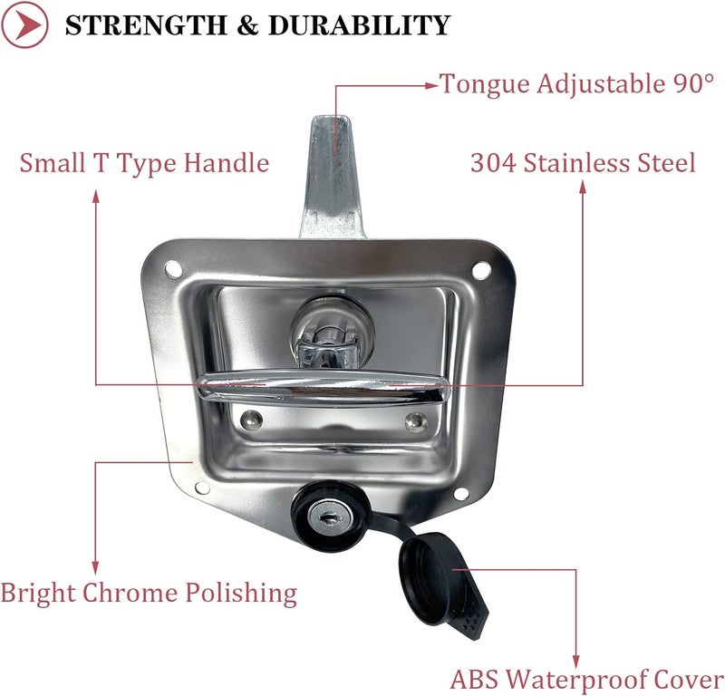 SKARUMMER L8815 Tool Box Latch T Handle Latches with Lock Highly Polished Stainless Steel Tool Box Locks for Trailer Door RV Camper Truck Bed Toolboxes - Folding T-Handle Latch with Gasket - Image 4