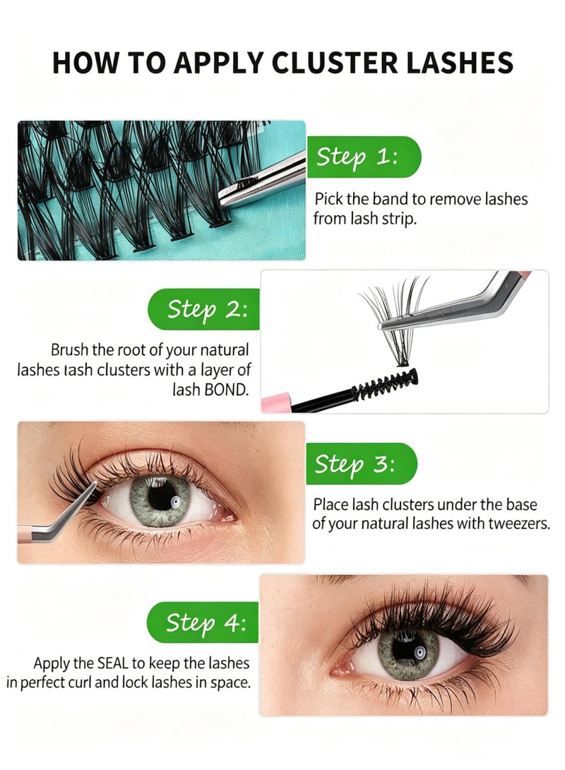 CMAYOME 551PCS DIY Eyelash Extension Kit,Wispy Individual Lash Clusters Refill Pack, D Curl Natural Thick Segmented ,10-16mm Mixed Length,With Lash Bond,Eyelash Brush And Tweezers,For Beginners,Self-Application - Image 2