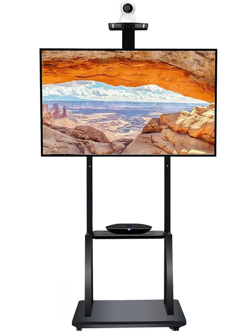 Gulf Trend Movable TV Cart with Wheels for 42–86 Inch Flat/Curved LED TVs Height Adjustable Shelves Rolling Floor Stand for Commercial or Home Use Holds up to 220 lbs - Image 1