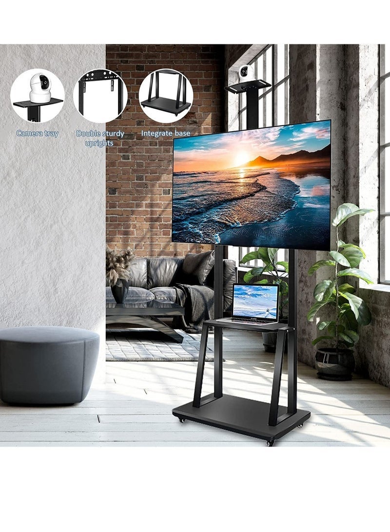 Gulf Trend Movable TV Cart with Wheels for 42–86 Inch Flat/Curved LED TVs Height Adjustable Shelves Rolling Floor Stand for Commercial or Home Use Holds up to 220 lbs - Image 3