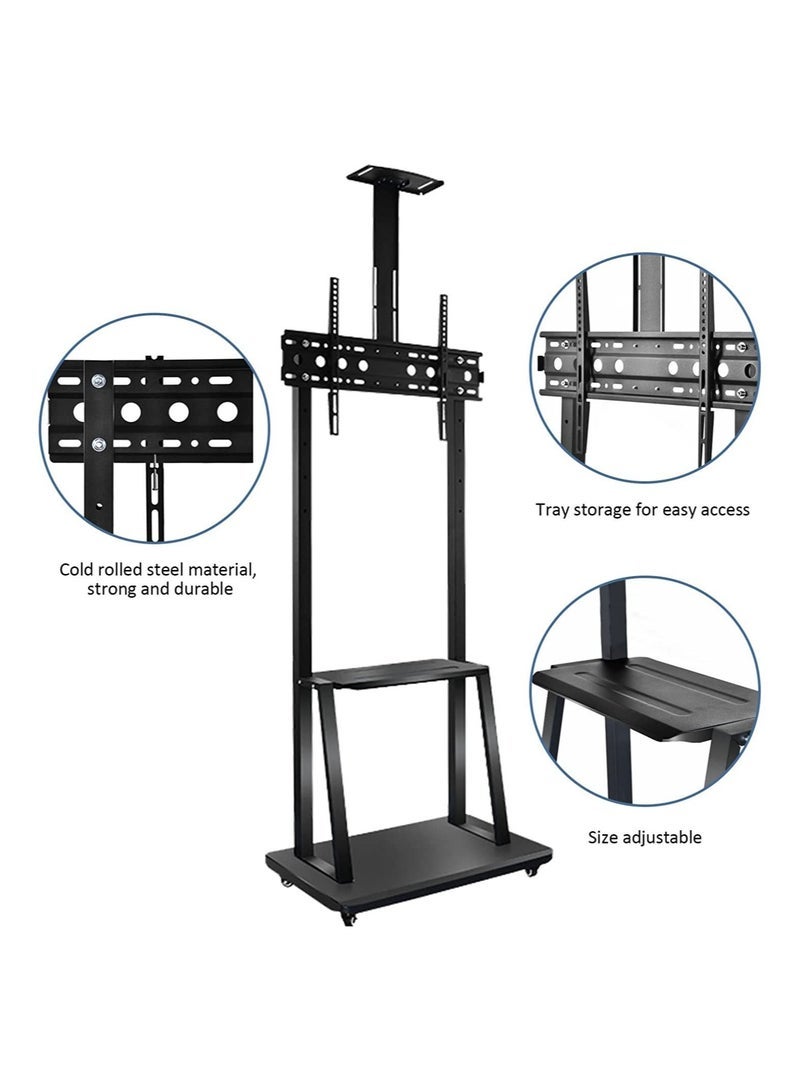 Gulf Trend Movable TV Cart with Wheels for 42–86 Inch Flat/Curved LED TVs Height Adjustable Shelves Rolling Floor Stand for Commercial or Home Use Holds up to 220 lbs - Image 5
