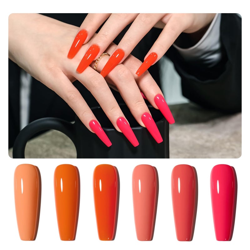 GAOY Coral Orange Gel Nail Polish, Pink Red Neon Gel Polish Kit for Salon Manicure and Nail Art DIY at Home, Gift for Women - Image 1
