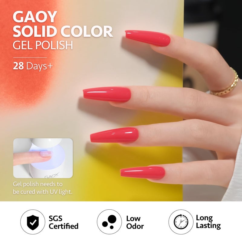 GAOY Coral Orange Gel Nail Polish, Pink Red Neon Gel Polish Kit for Salon Manicure and Nail Art DIY at Home, Gift for Women - Image 5