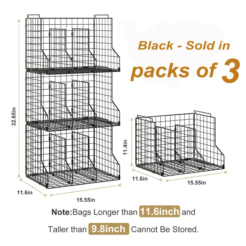 Sonyabecca Purse Storage Organizer for Closet : Adjustable 3-Pack Dividers Handbag Organizer - Stackable Wire Handbags Storage Baskets -Open Cabinets Wallets Tote Chain Bags Clutches - Image 2