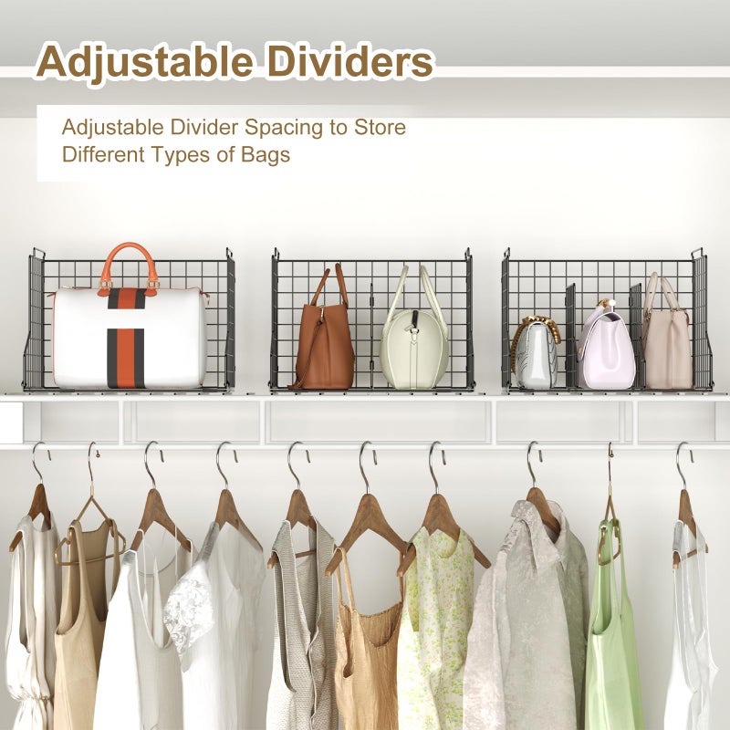 Sonyabecca Purse Storage Organizer for Closet : Adjustable 3-Pack Dividers Handbag Organizer - Stackable Wire Handbags Storage Baskets -Open Cabinets Wallets Tote Chain Bags Clutches - Image 5