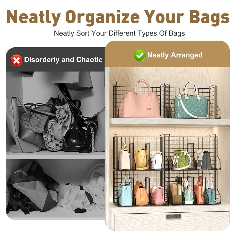 Sonyabecca Purse Storage Organizer for Closet : Adjustable 3-Pack Dividers Handbag Organizer - Stackable Wire Handbags Storage Baskets -Open Cabinets Wallets Tote Chain Bags Clutches - Image 4