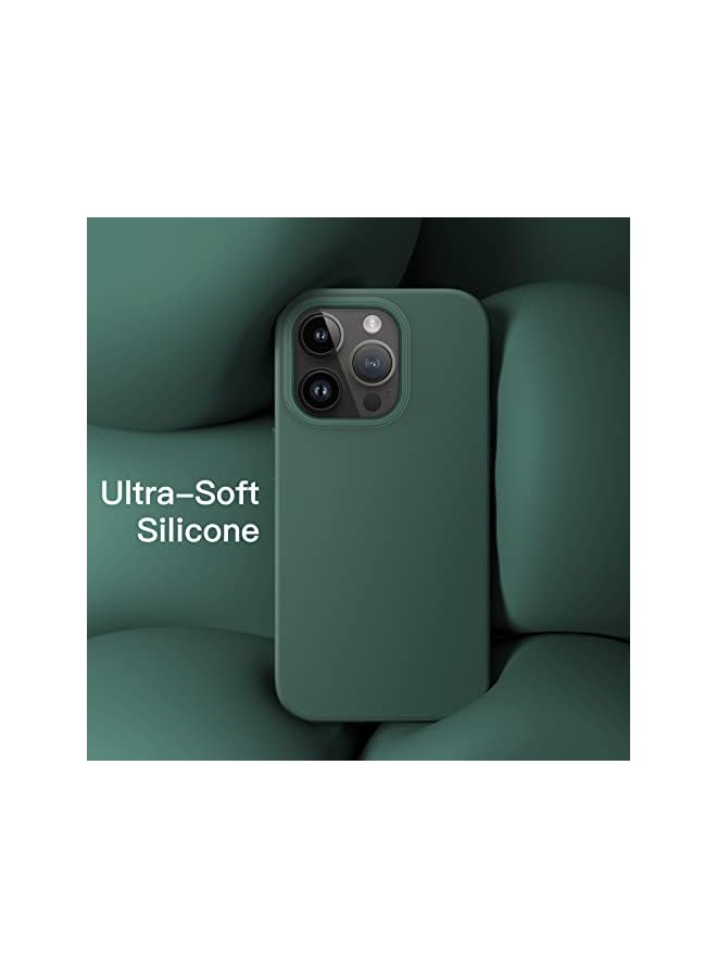 جي تيك علبة السيليكون الخاصة بـ iPhone 14 Pro 6.1 بوصة ، حالة هاتف واقية من الحريري الكامل للجسم ، غطاء مقاوم للصدمة مع بطانة الألياف الدقيقة (منتصف الليل الأخضر) - Image 3