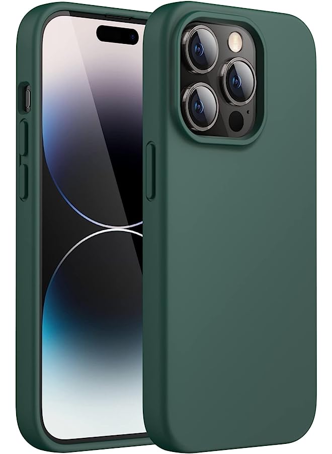 جي تيك علبة السيليكون الخاصة بـ iPhone 14 Pro 6.1 بوصة ، حالة هاتف واقية من الحريري الكامل للجسم ، غطاء مقاوم للصدمة مع بطانة الألياف الدقيقة (منتصف الليل الأخضر) - Image 1