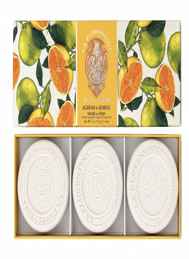LA FLORENTINA Sculpted Italian Soap Set - 3 x 4 ounces Agrumi di Boboli - Citrus. Made in Italy.