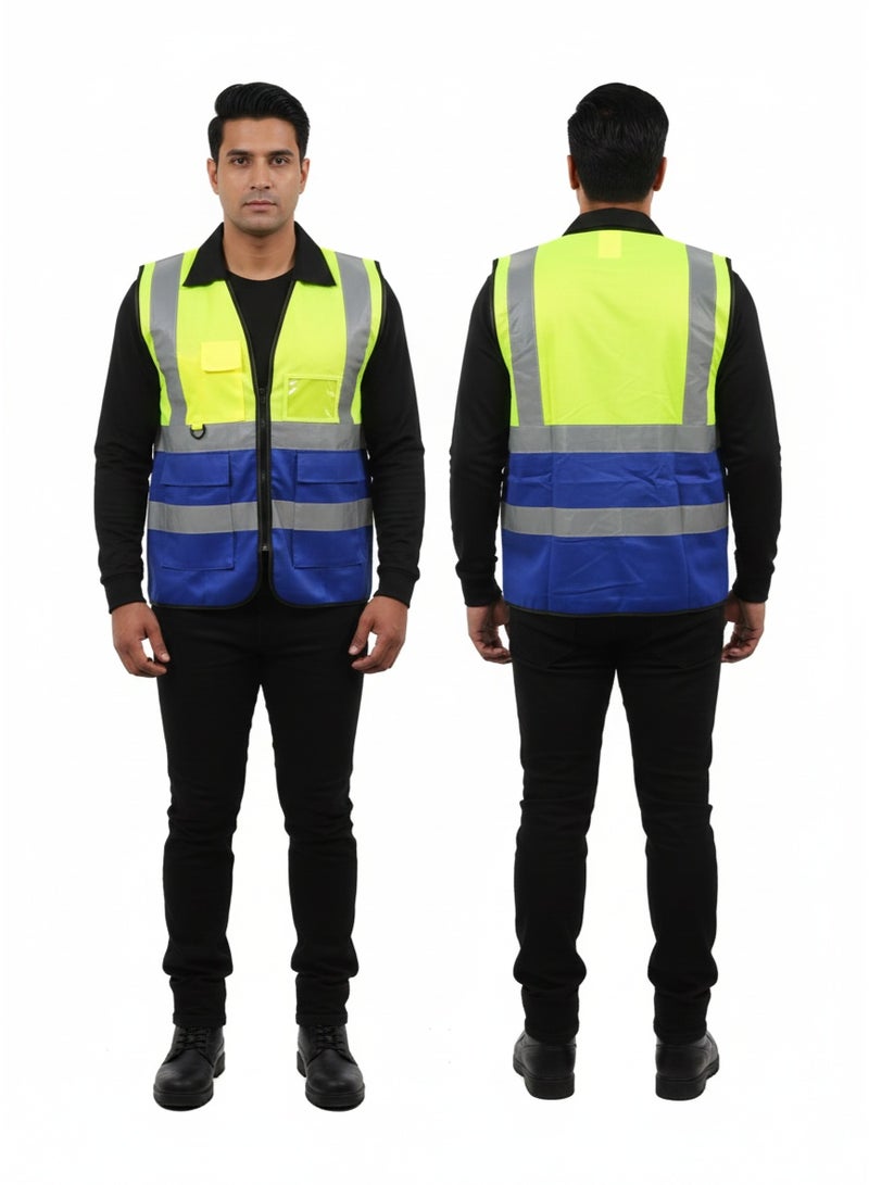Safety vest for engineers with a zipper phosphorescent X blue