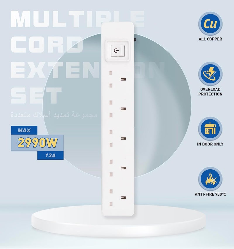 MOVAL Extension Cord, 5-Socket, 5m, 2990W Power Strip with All Copper Wire, Overload Protection, Anti-Fire Safety Design, for Home and Office - Image 3