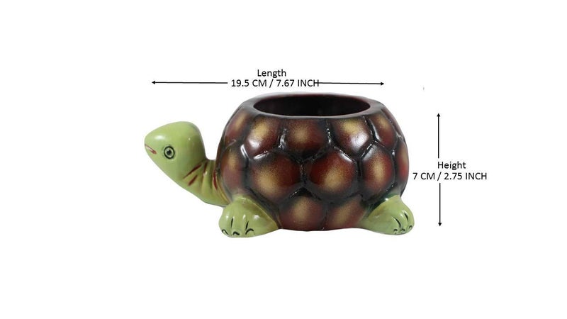 Lasaki Cute Tortoise Hand-Painted Green Neck Big Ceramic Plant Pot with Drain Holes | Planter for Indoor & Outdoor Plants | Pots Balcony,Home,Garden & Office Succulent Pot(L:19.5 Cm W:13.5 Cm H:7 Cm) - Image 3