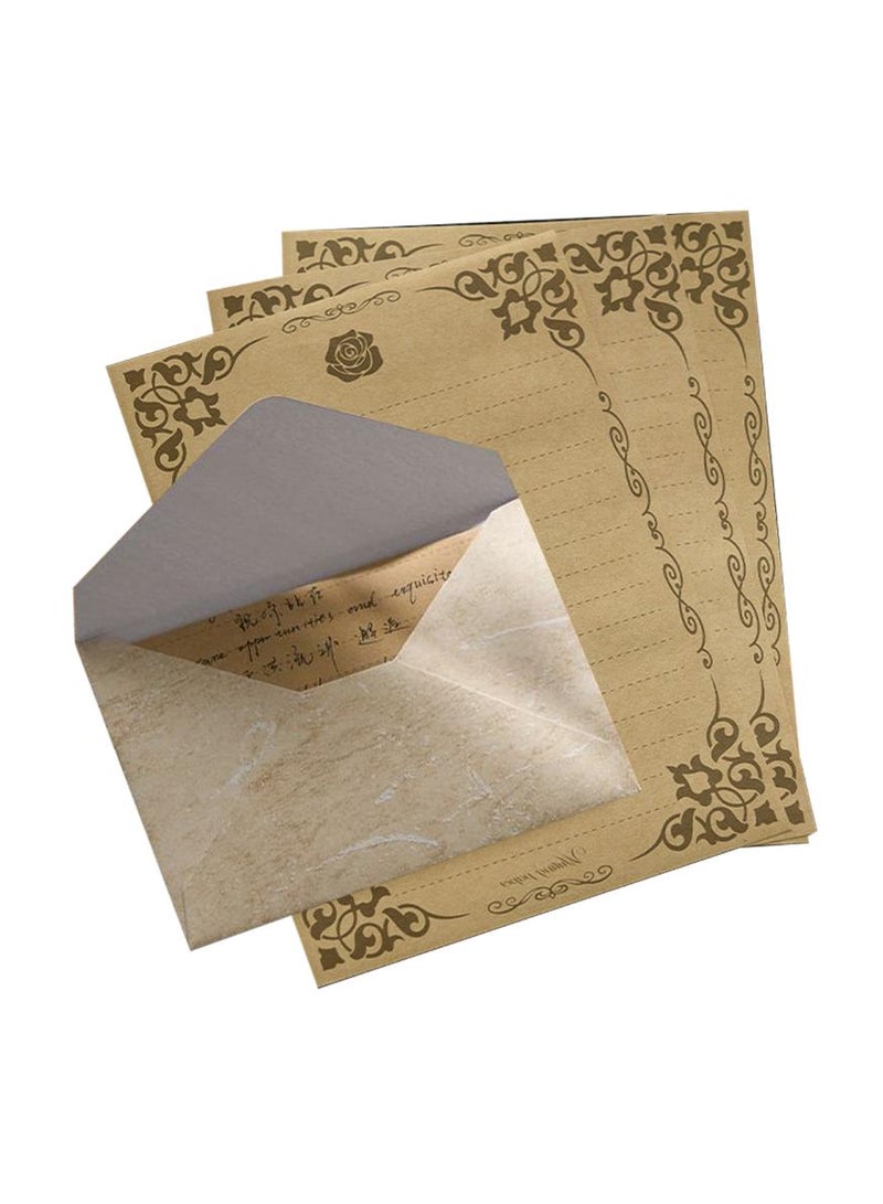  طائرة ورقية طقم أظرف مزخرف مع 10 ورقات من بطانة الحدود الزهرية و3 أظرف هدايا باللون البيج و3 ملصقات ختم بالشمع - طقم مراسلات عتيق لدعوات الزفاف أو الشعر أو المكتب المنزلي (بيج) - Image 5