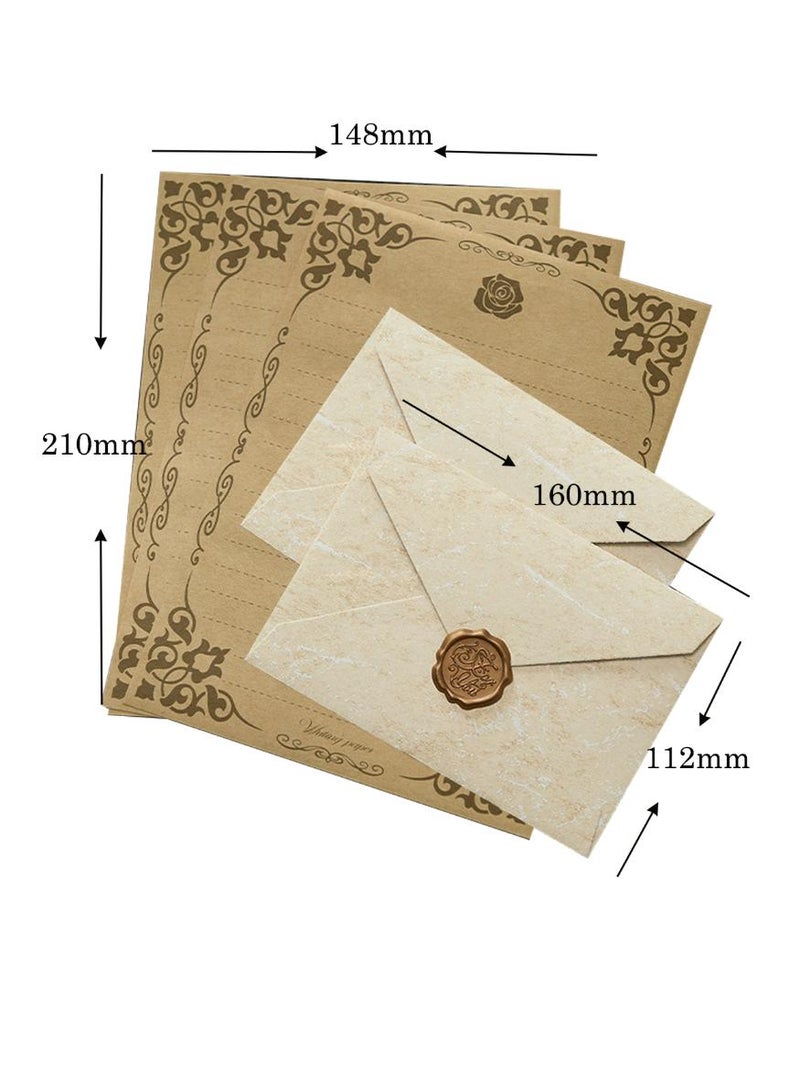  طائرة ورقية طقم أظرف مزخرف مع 10 ورقات من بطانة الحدود الزهرية و3 أظرف هدايا باللون البيج و3 ملصقات ختم بالشمع - طقم مراسلات عتيق لدعوات الزفاف أو الشعر أو المكتب المنزلي (بيج) - Image 2