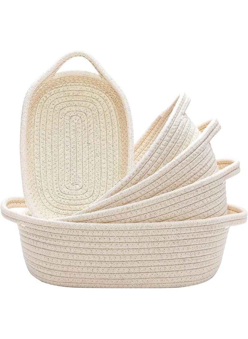 5 Pieces Woven Basket, Beige Versatile Decorative Rope Basket, Woven Baskets for Organizing, Natural Cotton Rope Basket for Montessori, Baby Nursery, Dog Toy Baskets, Cat Toy Box, Bathroom Organization Bin - Image 1