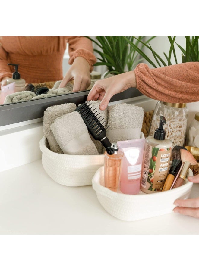 5 Pieces Woven Basket, Beige Versatile Decorative Rope Basket, Woven Baskets for Organizing, Natural Cotton Rope Basket for Montessori, Baby Nursery, Dog Toy Baskets, Cat Toy Box, Bathroom Organization Bin - Image 3