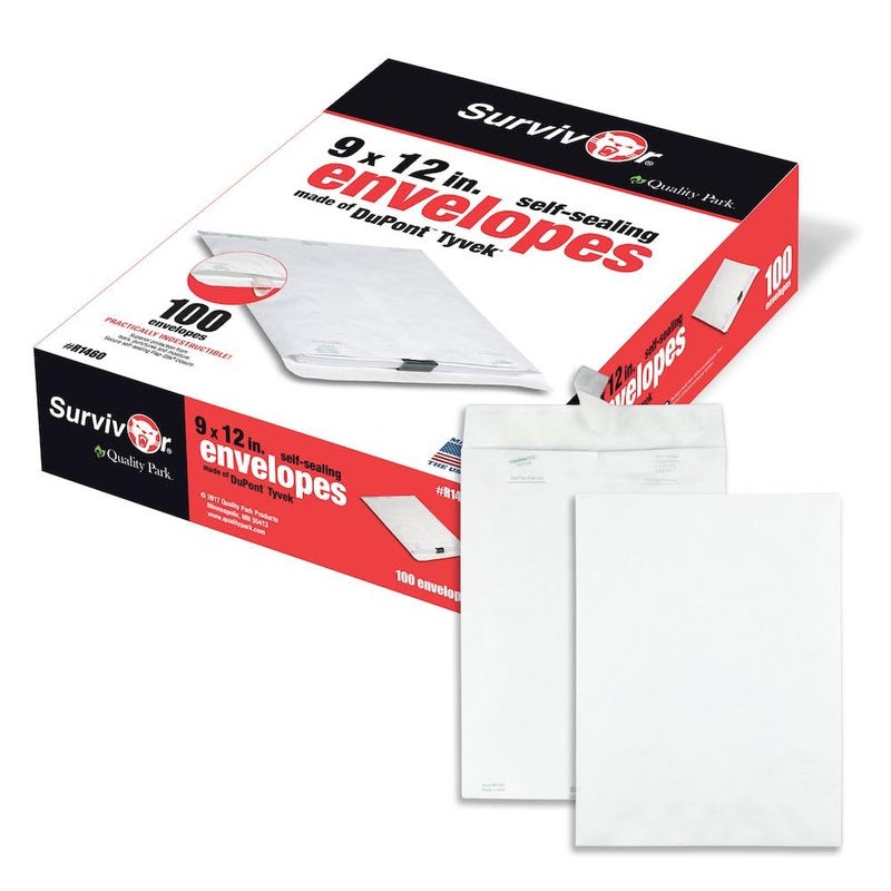 Quality Park Survivor 9 x 12 Catalog Envelopes made with DuPont Tyvek Material, Self Sealing, Puncture, Tear & Moisture Resistant, 100/Box (QUAR1460) - Image 1