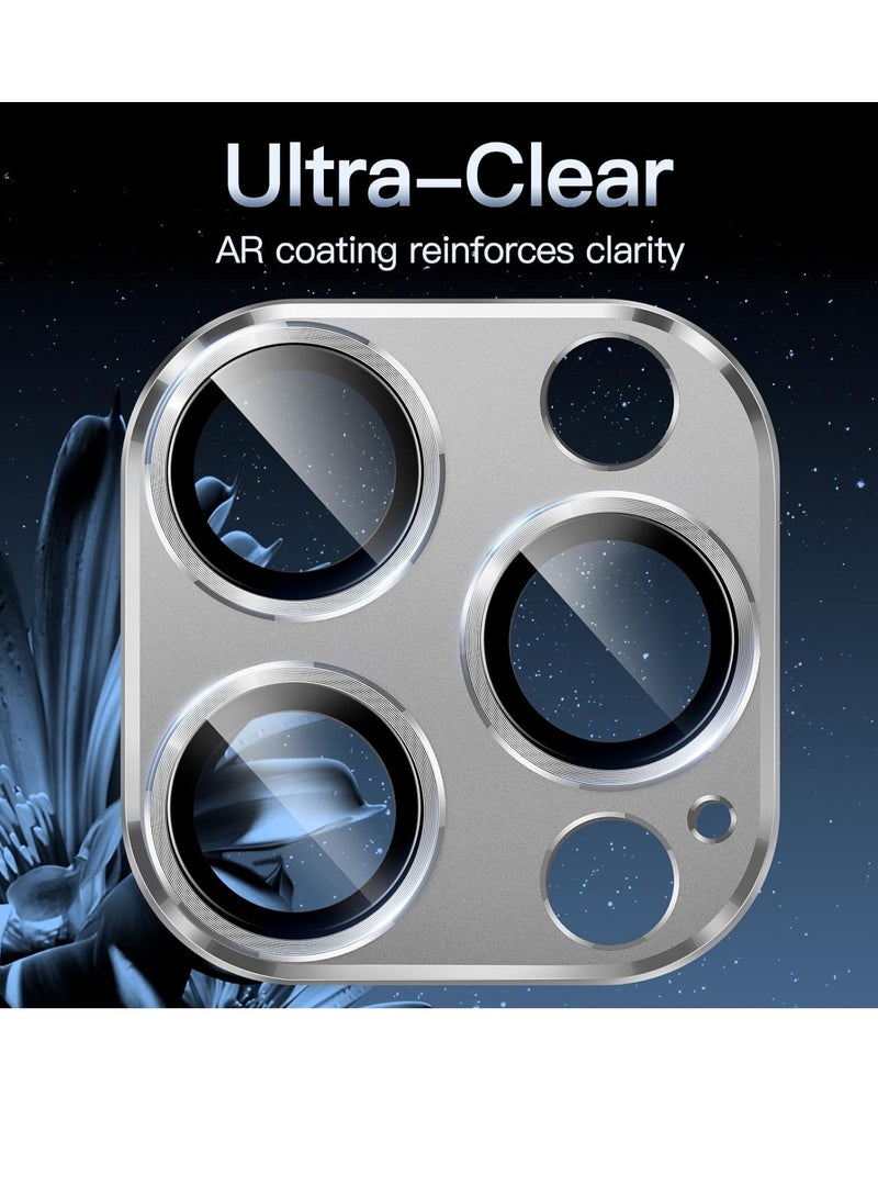 Camera Lens Protector for iPhone 15 Pro 6.1-Inch and iPhone 15 Pro Max 6.7-Inch, Full Coverage 9H Tempered Glass Ring Cover, Matte Metal Plate, Case Friendly, 1-Pack (White) - Image 4
