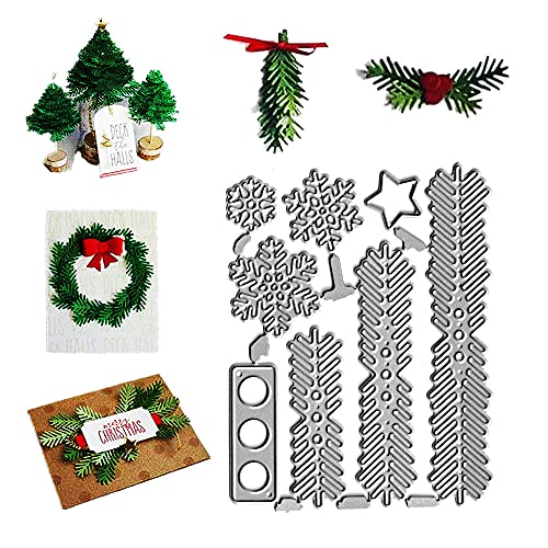 AHTOLS Christmas Tree Wreath Pine Leaf Leaves Cutting Dies, Snowflake Star Die Cuts Metal Embossing Stencils Template Mould for Card Scrapbooking and DIY Craft Album Paper Card Decor - Image 5