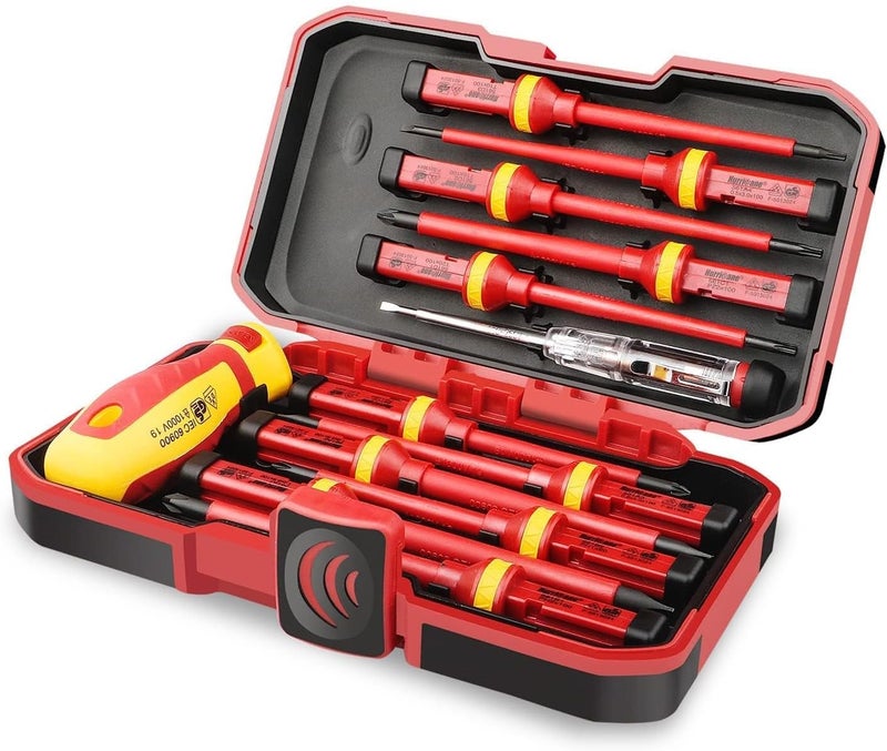 Hurricane 1000V Insulated Electrician Screwdriver Set, All-in-One Premium Professional 13-Pieces CR-V Magnetic Phillips Slotted Pozidriv Torx Screwdriver - Image 1
