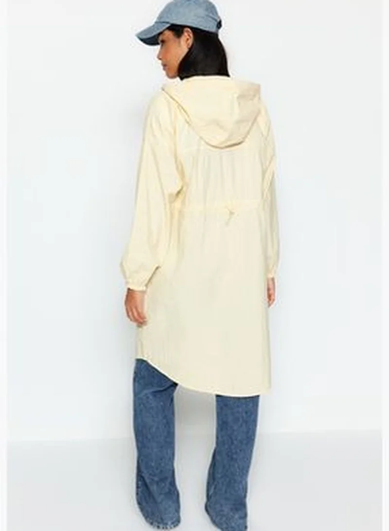 trendyol Light Beige Oversize Hooded Water Repellent Long Raincoat TWOAW24MO00256