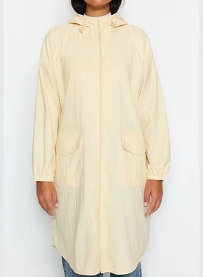 trendyol Light Beige Oversize Hooded Water Repellent Long Raincoat TWOAW24MO00256