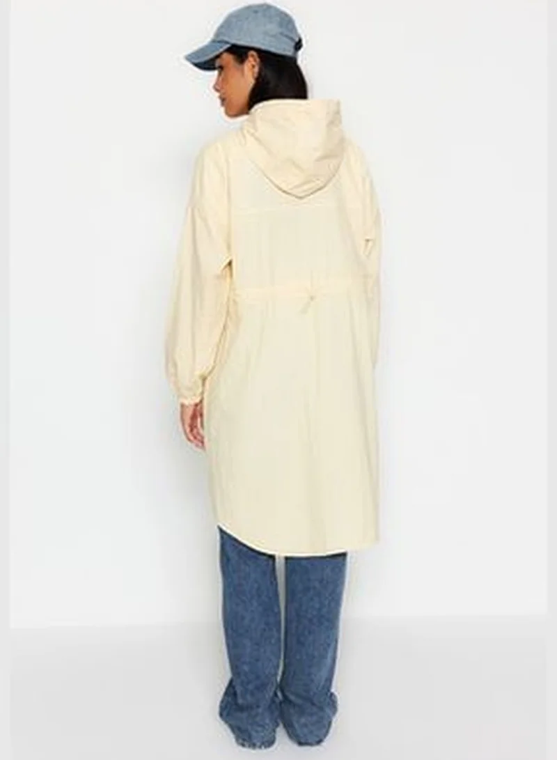 trendyol Light Beige Oversize Hooded Water Repellent Long Raincoat TWOAW24MO00256